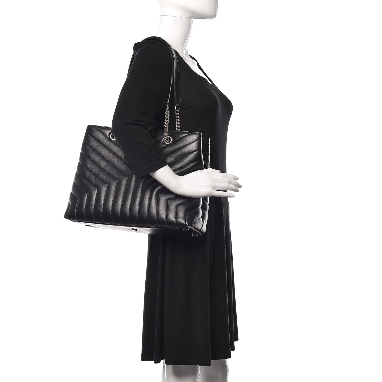Calfskin Y Quilted Monogram Large Loulou Shopper Black