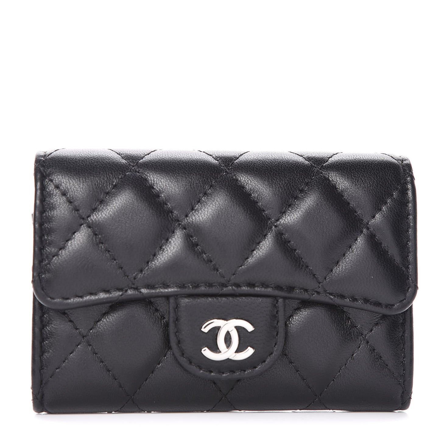 Lambskin Quilted Flap Card Holder Black
