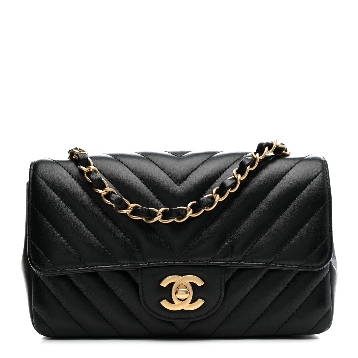Lambskin Chevron Quilted Mini Rectangular Flap Black