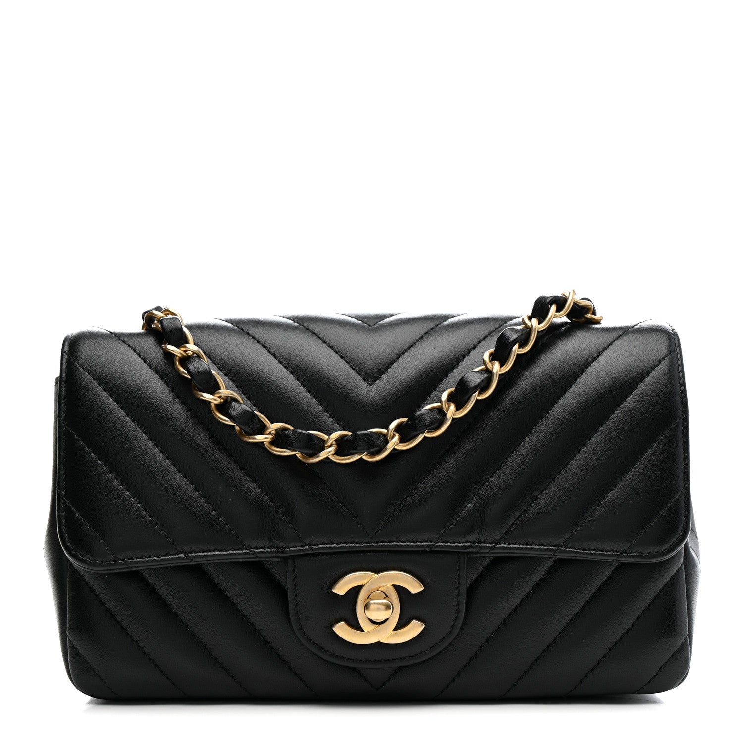 Chanel Lambskin Chevron Quilted Mini Rectangular Flap Black 1 of 12