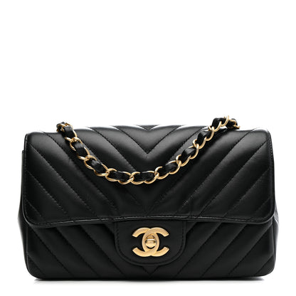 Chanel Lambskin Chevron Quilted Mini Rectangular Flap Black 1 of 12
