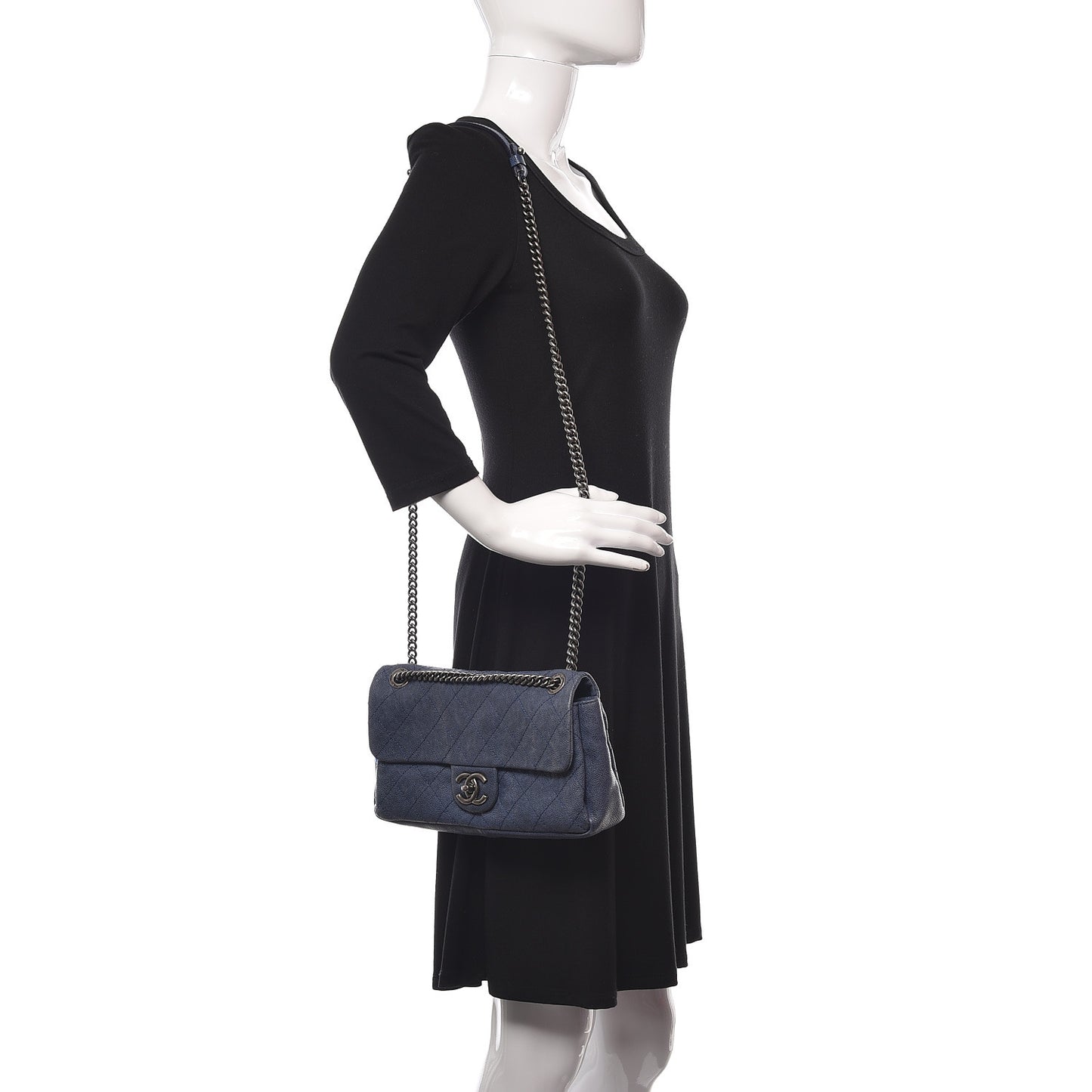 Caviar Quilted Medium Simply CC Flap Blue