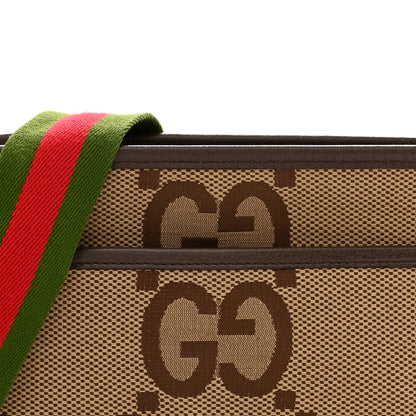 Gucci Monogram Jumbo GG Textured Dollar Calfskin Web Mini Crossbody Bag Camel Ebony New Acero 8 of 11