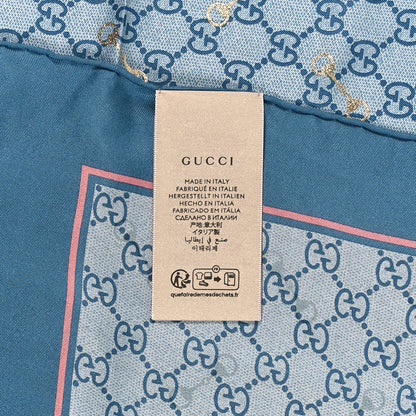 Gucci Silk Twill GG Monogram GG Gold Horsebit Square Scarf Bluette Pink 3 of 3