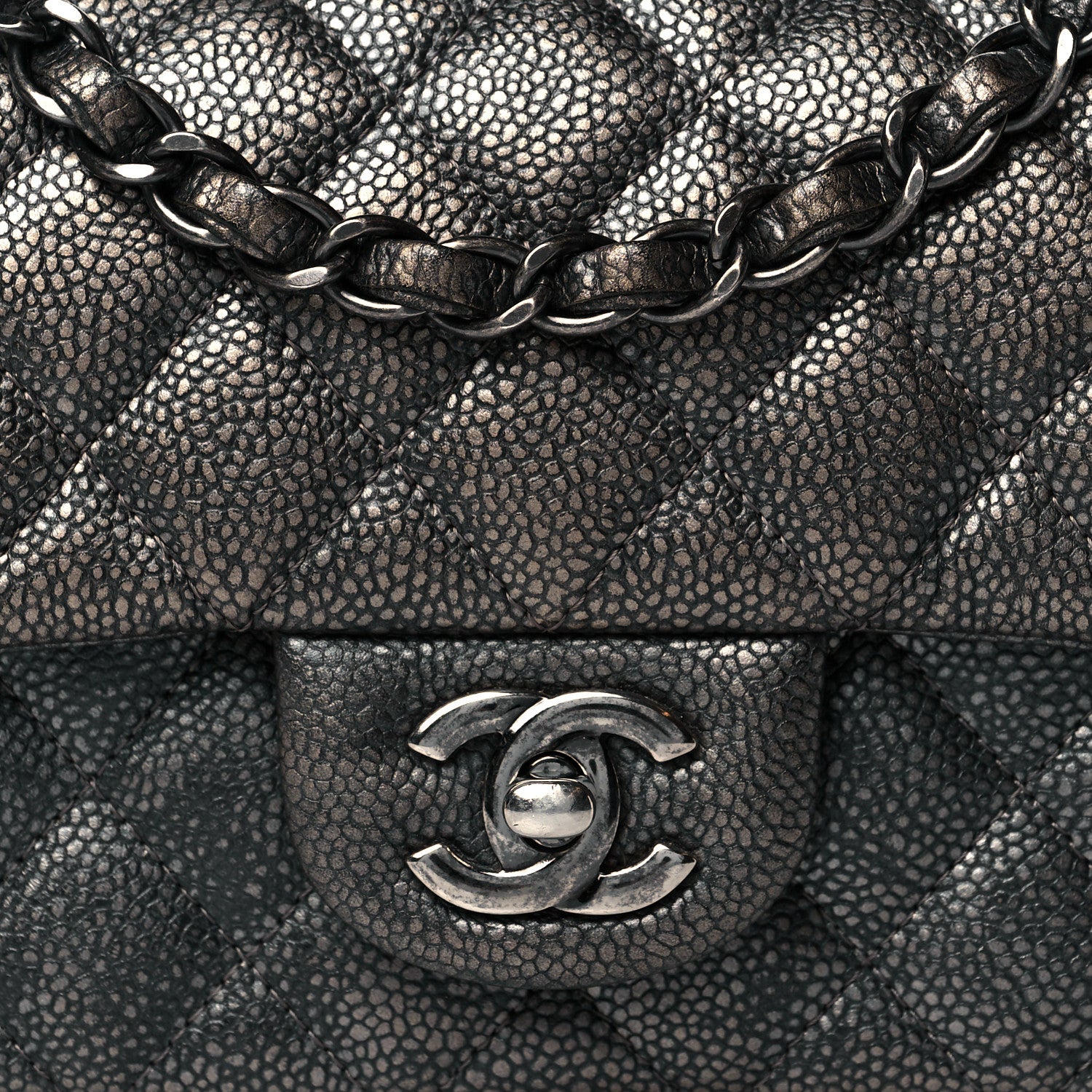 Chanel Metallic Caviar Quilted Mini Rectangular Flap Dark Grey 7 of 10