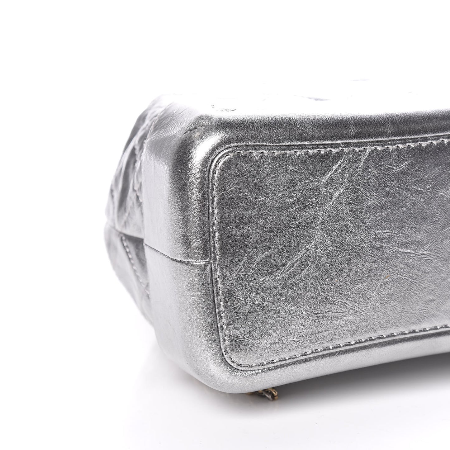 Metallic Crumpled Calfskin Quilted Gabrielle Backpack Silver