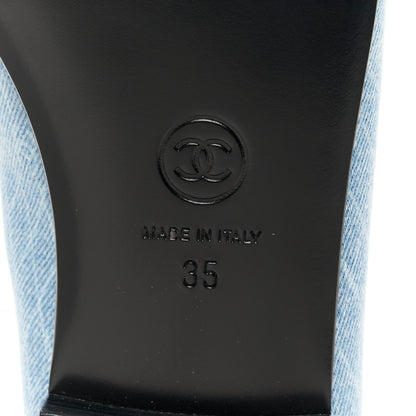 Chanel Denim Printed Quilt CC Cap Toe Ballerina Flats 35 Light Blue Dark Grey 7 of 10