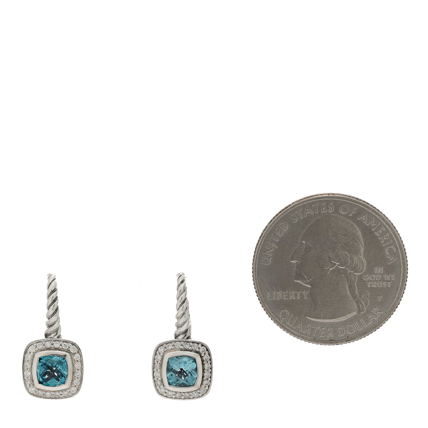 Sterling Silver Diamond Blue Topaz 5mm Petite Albion Drop Earrings