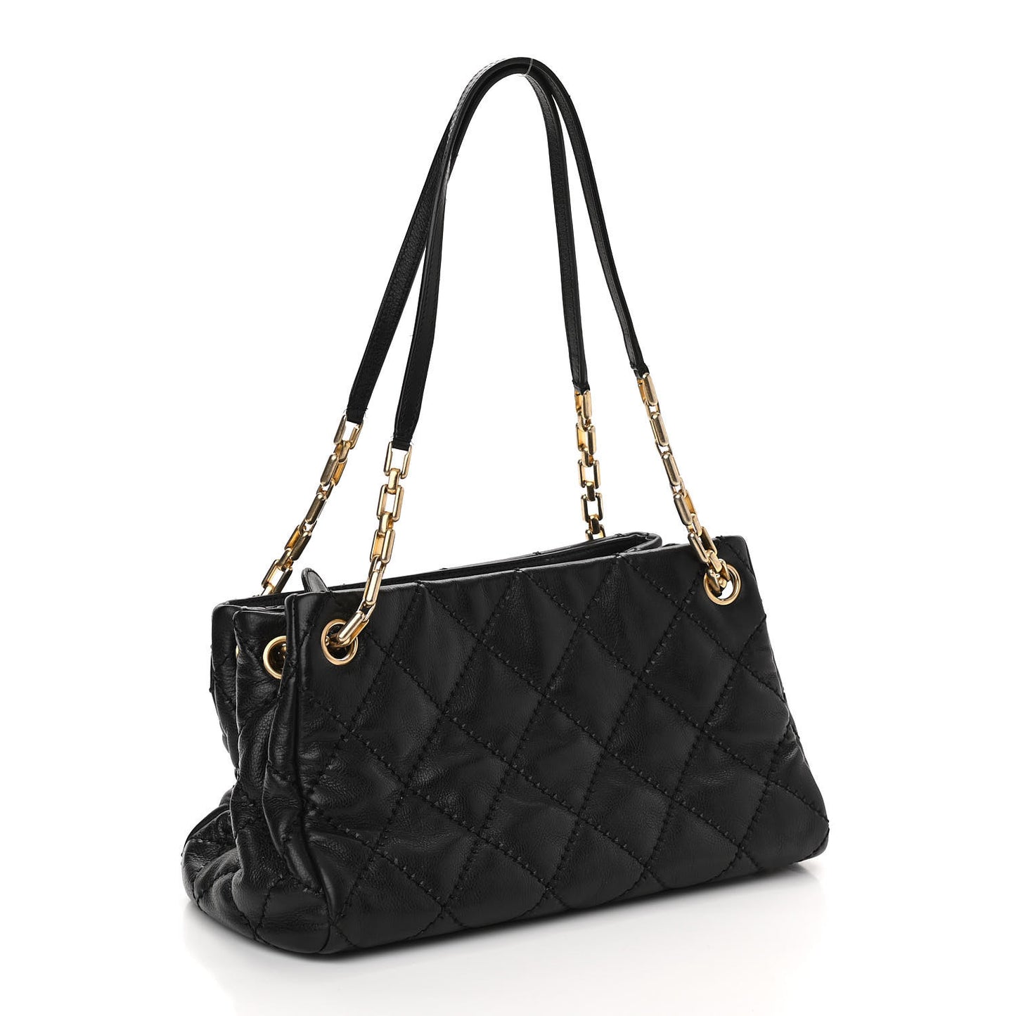 Calfskin Stitched Small Retro Chain Tote Black