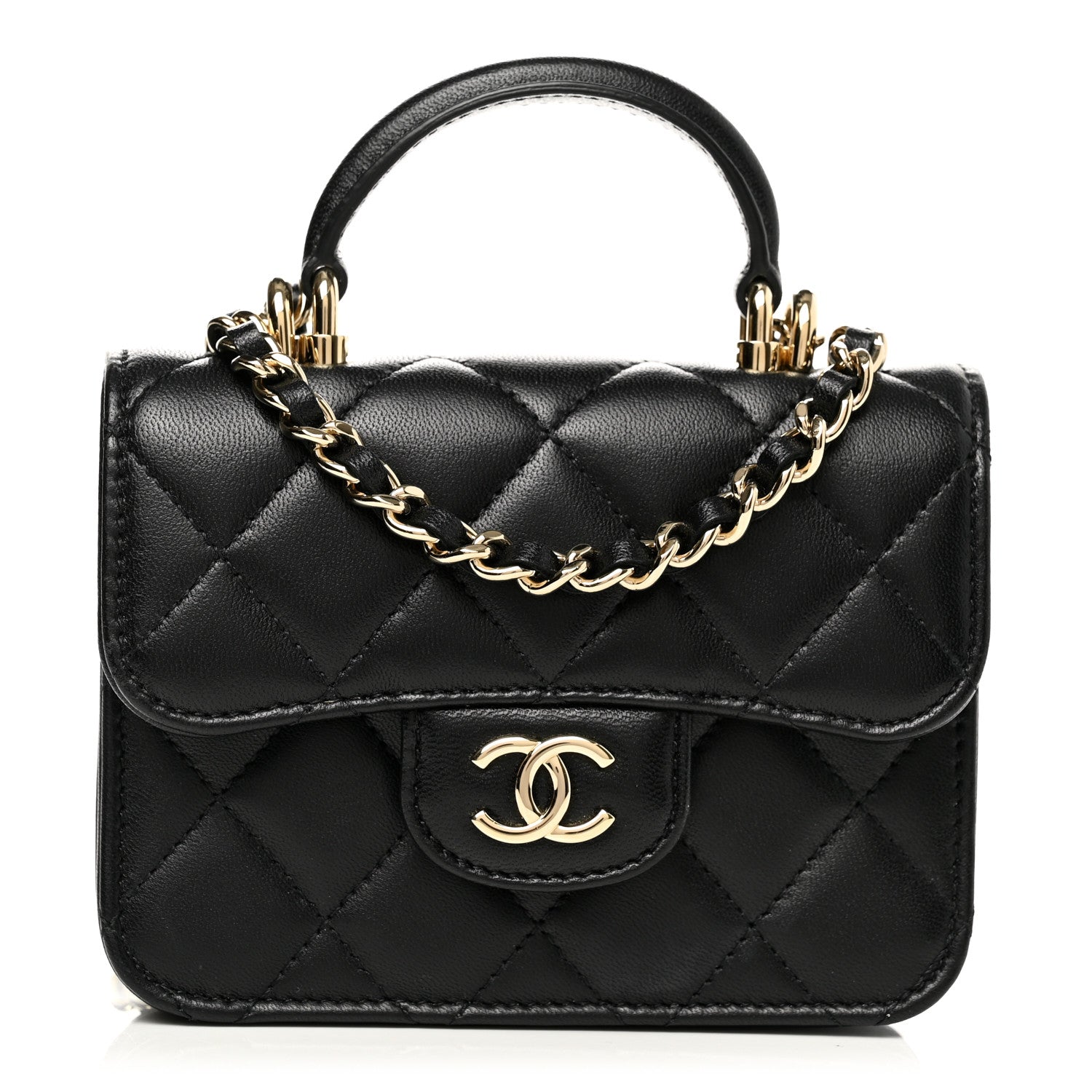 Chanel Lambskin Quilted Top Handle Flap Coin Purse With Chain Black 1 of 13