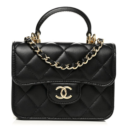 Chanel Lambskin Quilted Top Handle Flap Coin Purse With Chain Black 1 of 13