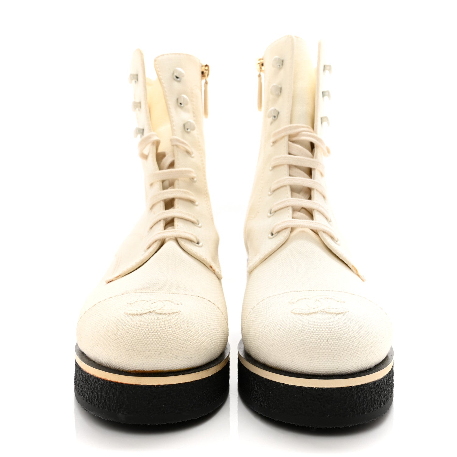Chanel Fabric CC Lace Up Boots 41 White 2 of 15
