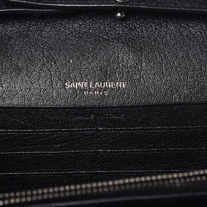 Saint Laurent Grain De Poudre Matelasse Chevron Studded Monogram Chain Wallet Black 6 of 7