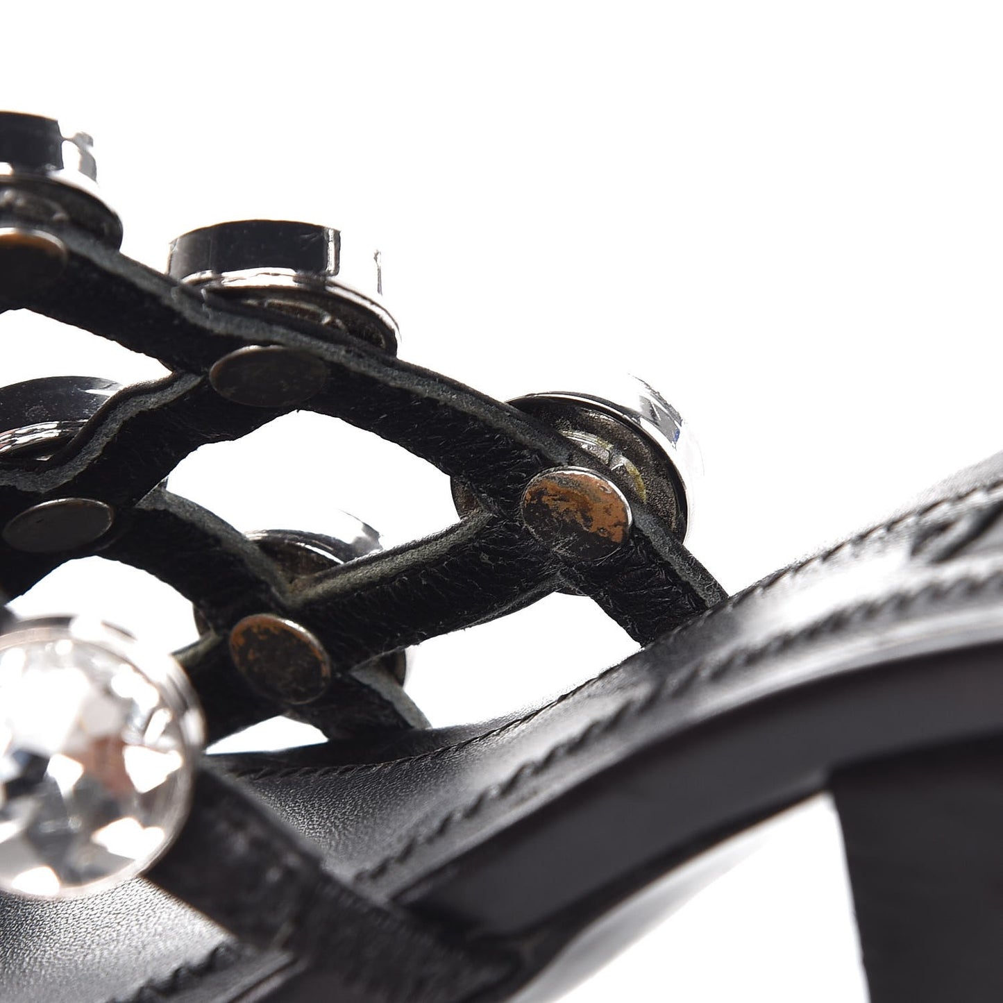 Calfskin Crystal Embellished Amelia Cut Out Sandals 35 Black