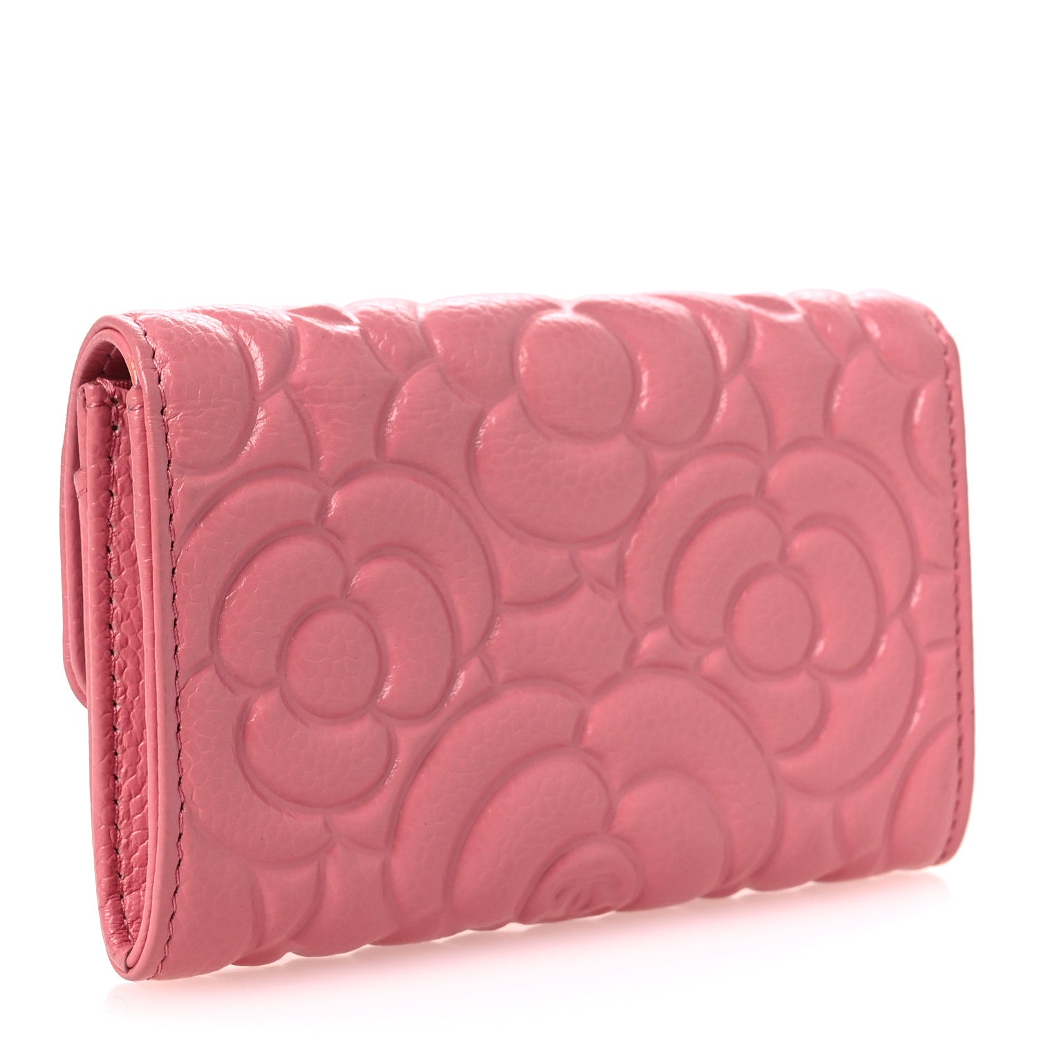 Chanel Caviar Camellia Embossed Card Holder Wallet Pink 3 of 10