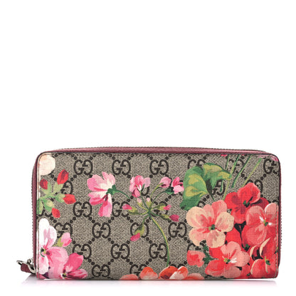 Gucci GG Supreme Monogram Blooms Zip Around Wallet Beige Multicolor Dry Rose 1 of 10