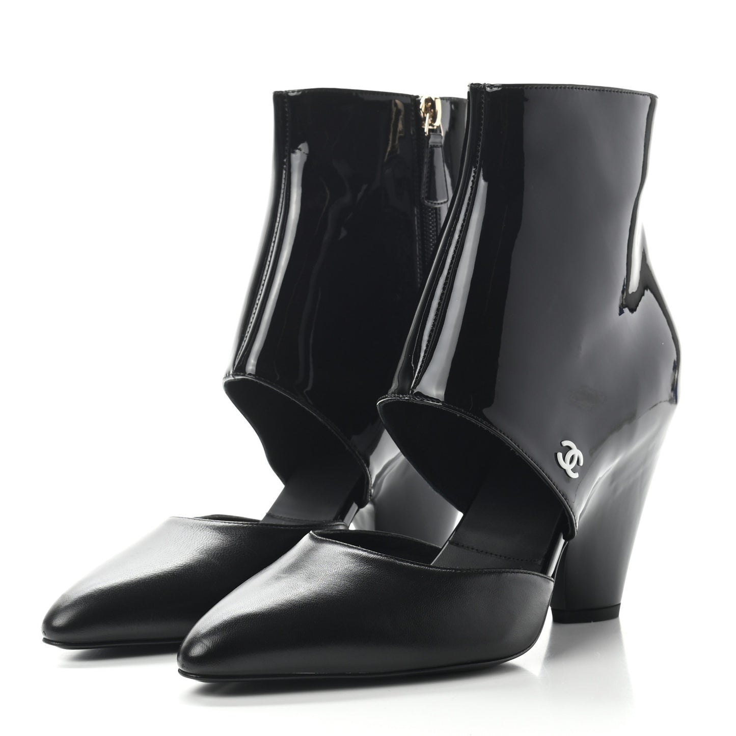 Lambskin Patent Calfskin Short Ankle Boots 38.5 Black