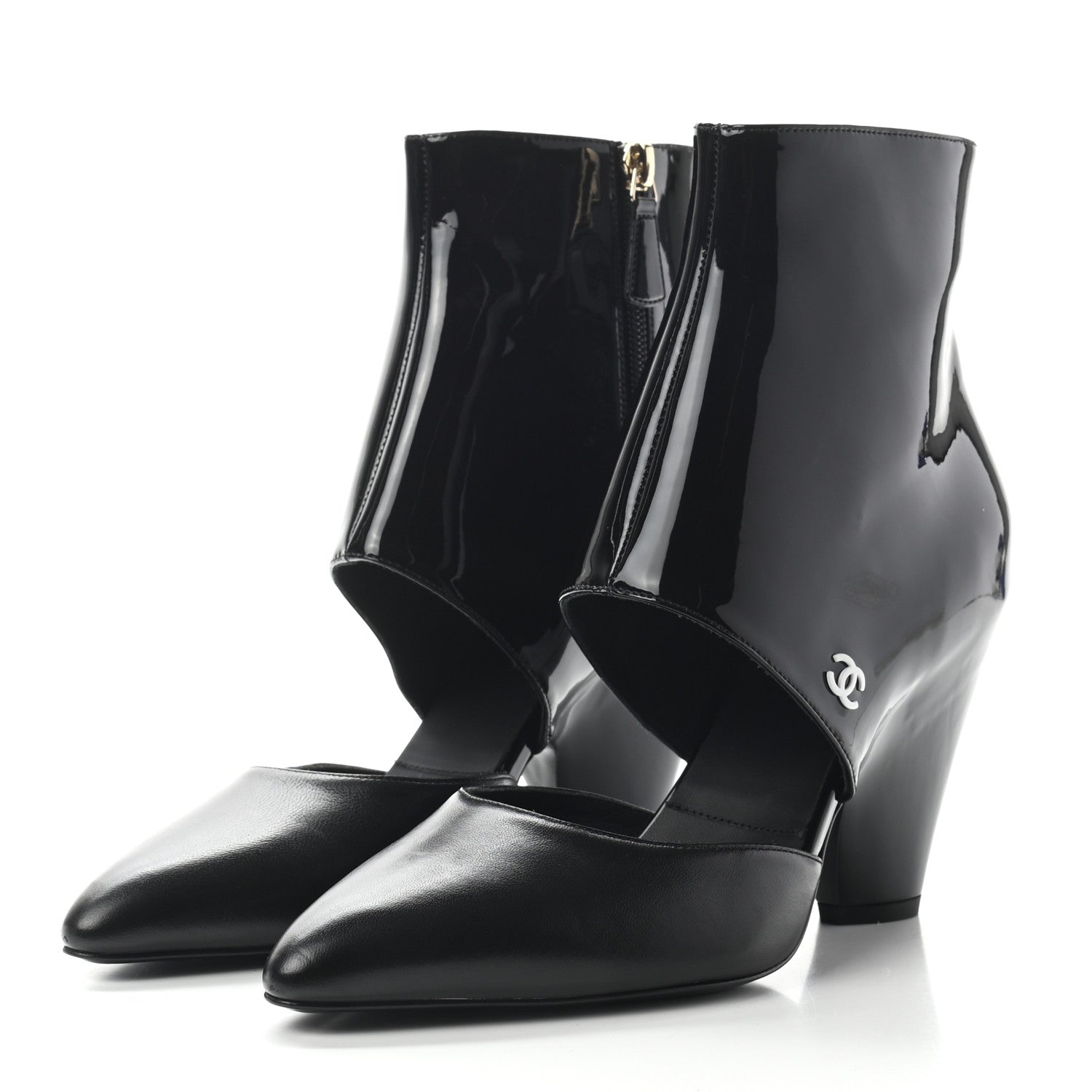 Chanel Lambskin Patent Calfskin Short Ankle Boots 38.5 Black 2 of 7
