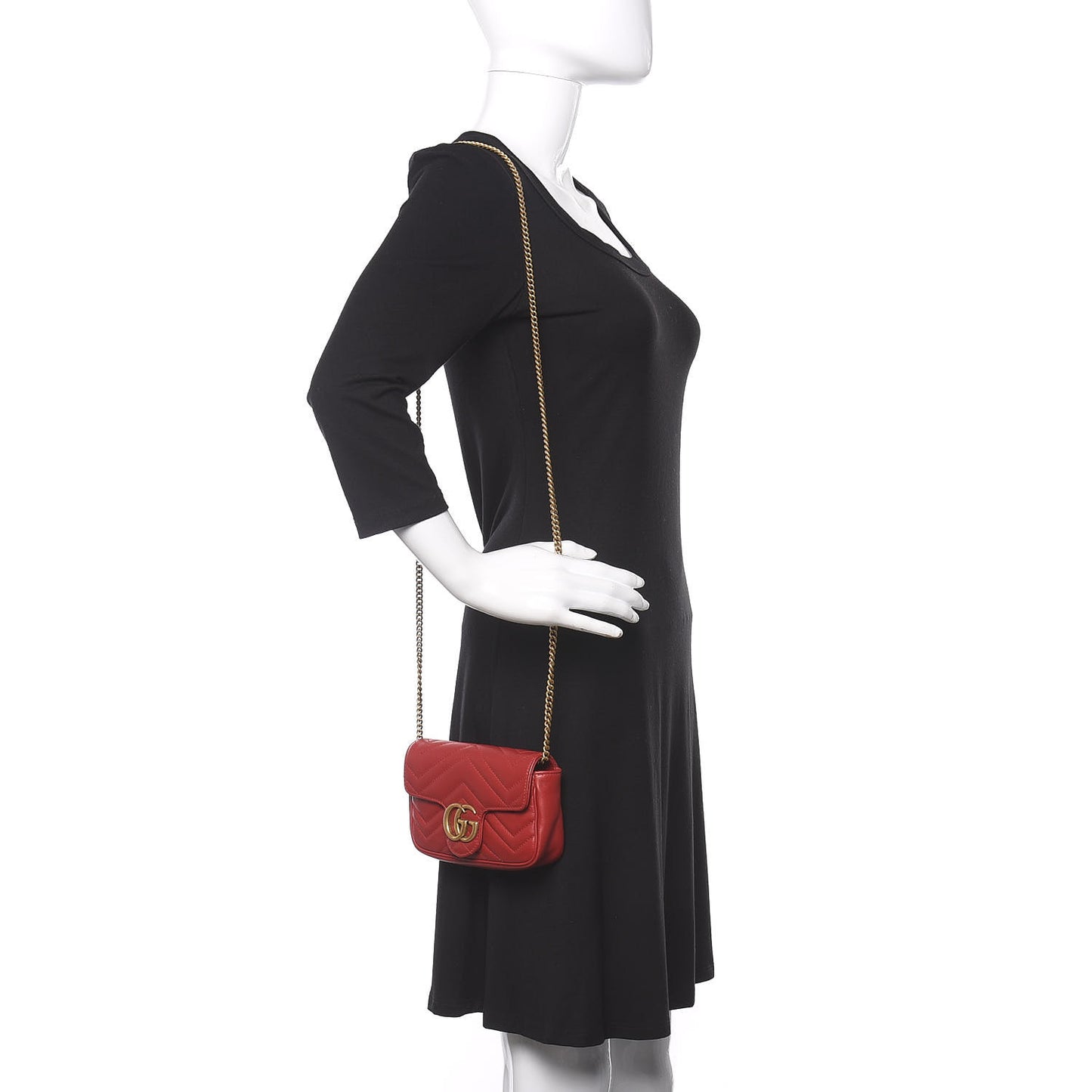 Calfskin Matelasse Super Mini GG Marmont Shoulder Bag Hibiscus Red