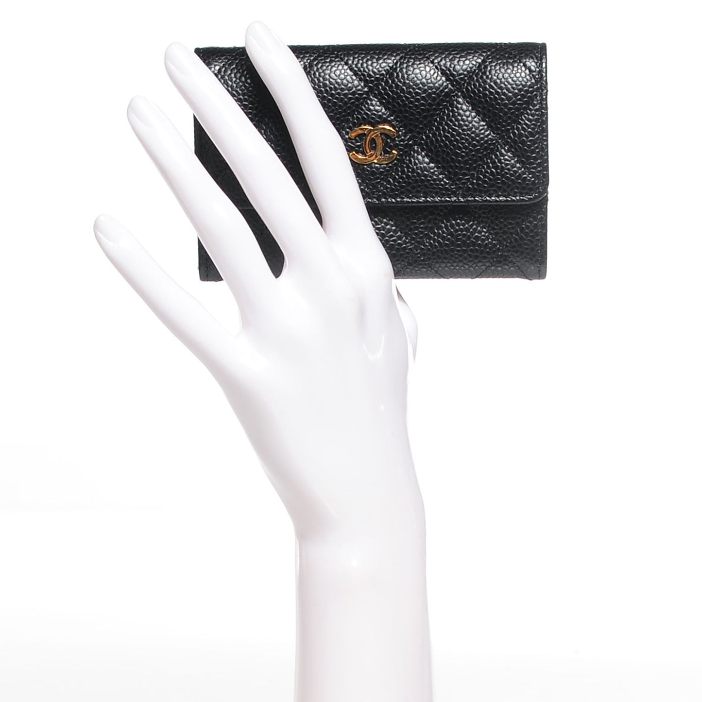 Caviar Quilted Flap Card Holder Black