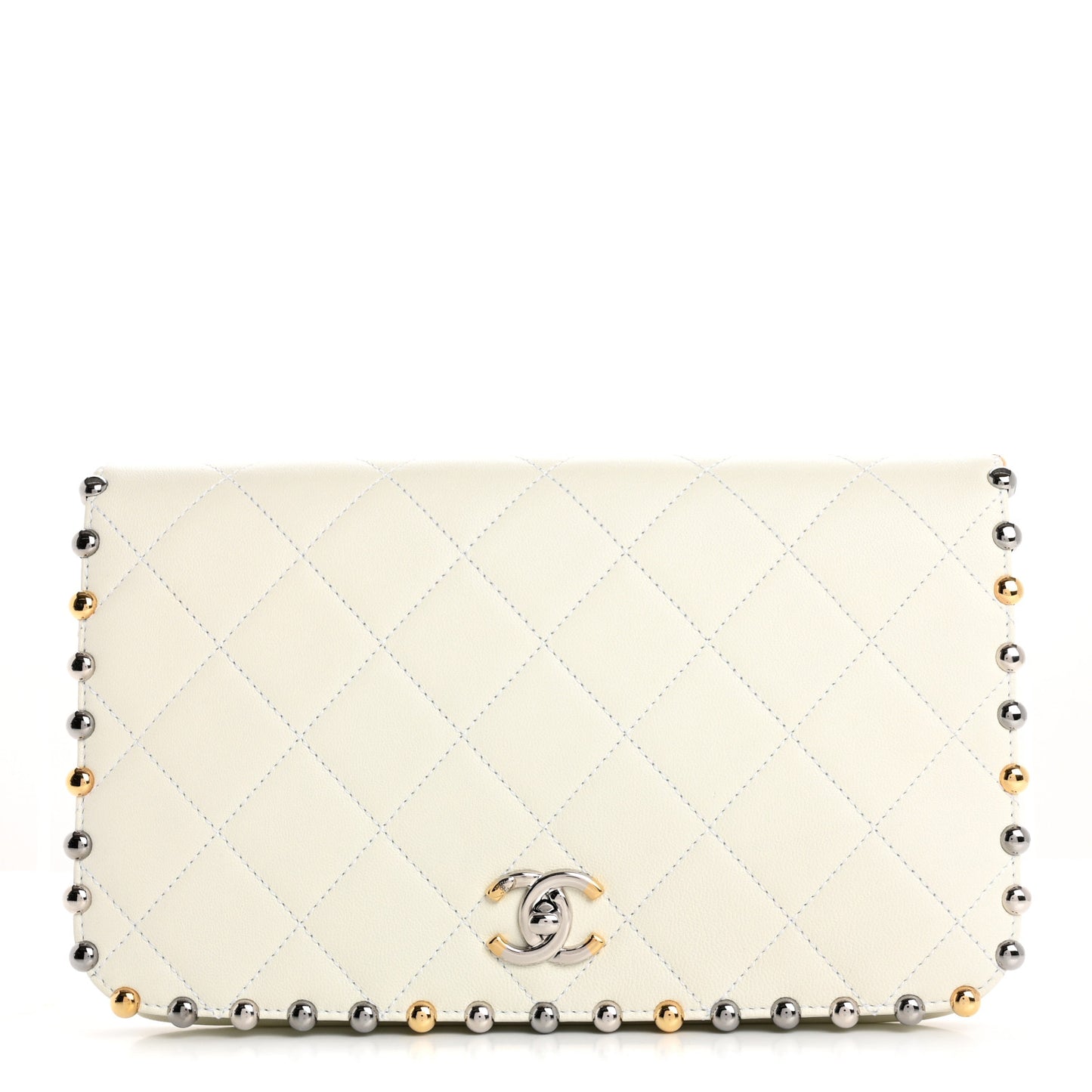 Lambskin Quilted Bubble Clutch White