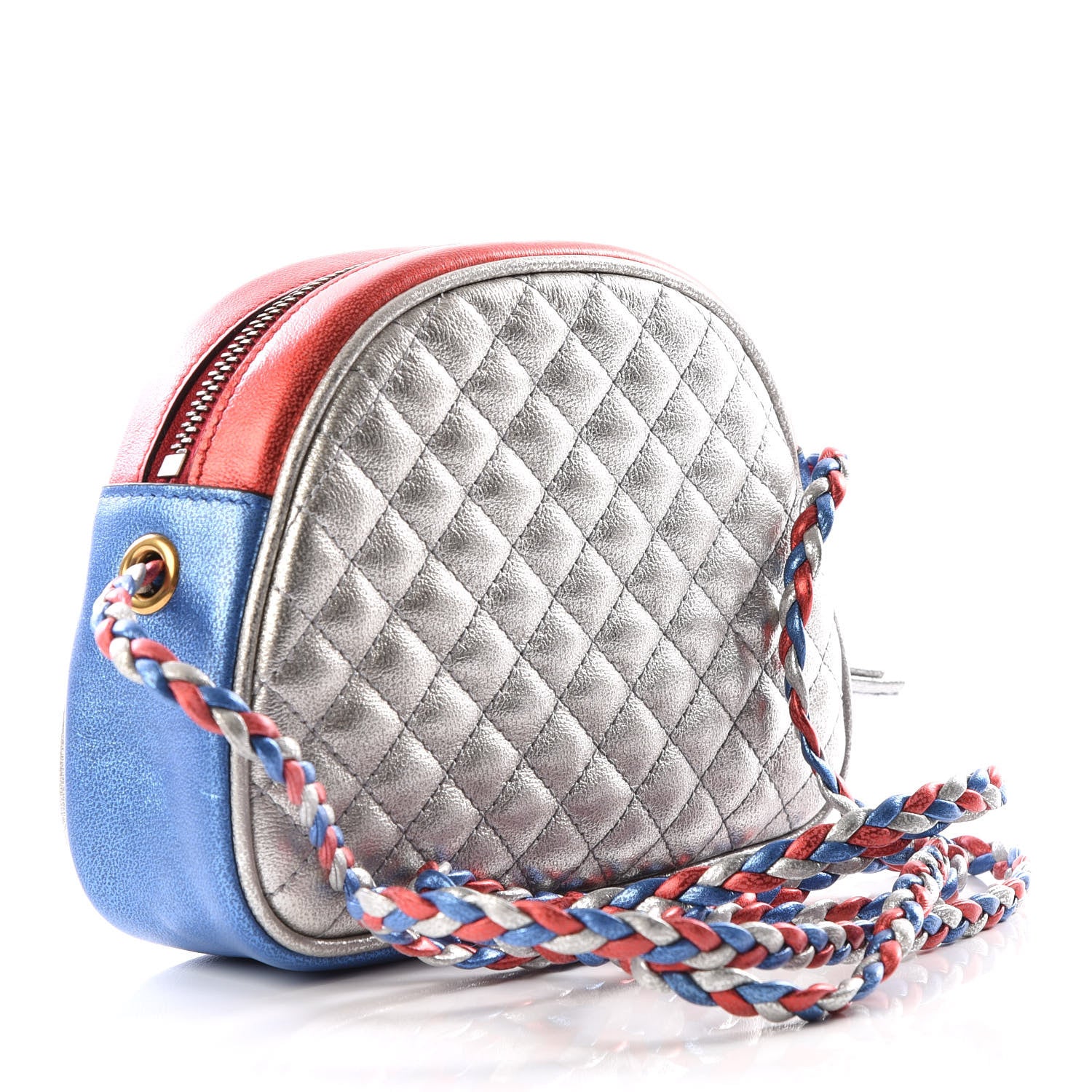 Gucci Laminated Nappa Trapuntata Mini Zumi Dome Shoulder Bag Rosso Marine Argento 2 of 9