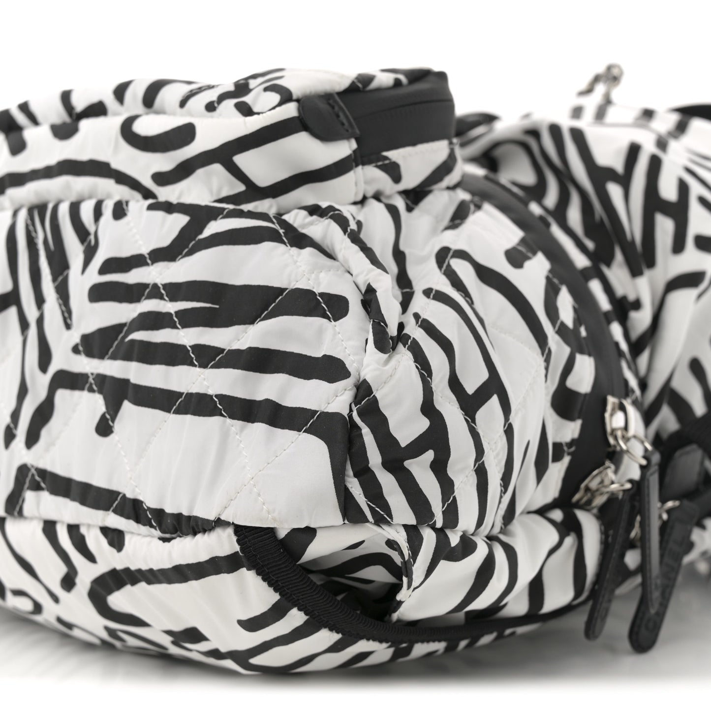 Nylon Printed Quilted Coco Neige Convertible Backpack Black White