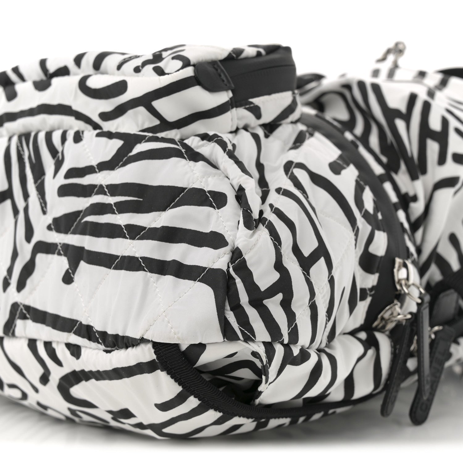 Chanel Nylon Printed Quilted Coco Neige Convertible Backpack Black White 21 of 25