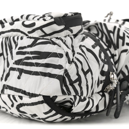Chanel Nylon Printed Quilted Coco Neige Convertible Backpack Black White 21 of 25