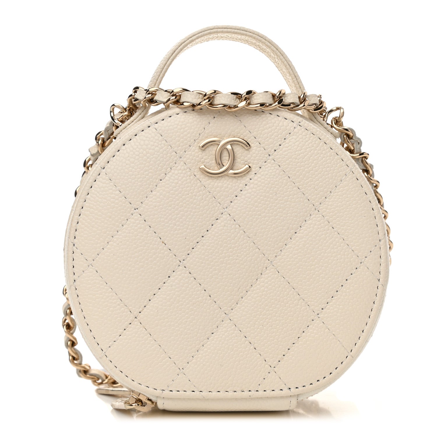 Chanel Caviar Quilted Round Handle With Care Vanity With Chain White 1 of 11