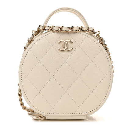 Chanel Caviar Quilted Round Handle With Care Vanity With Chain White 1 of 11