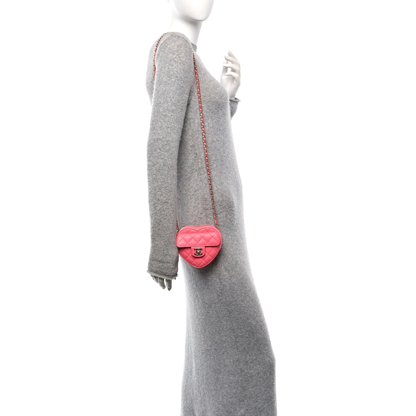 Lambskin Quilted CC In Love Heart Clutch With Chain Pink