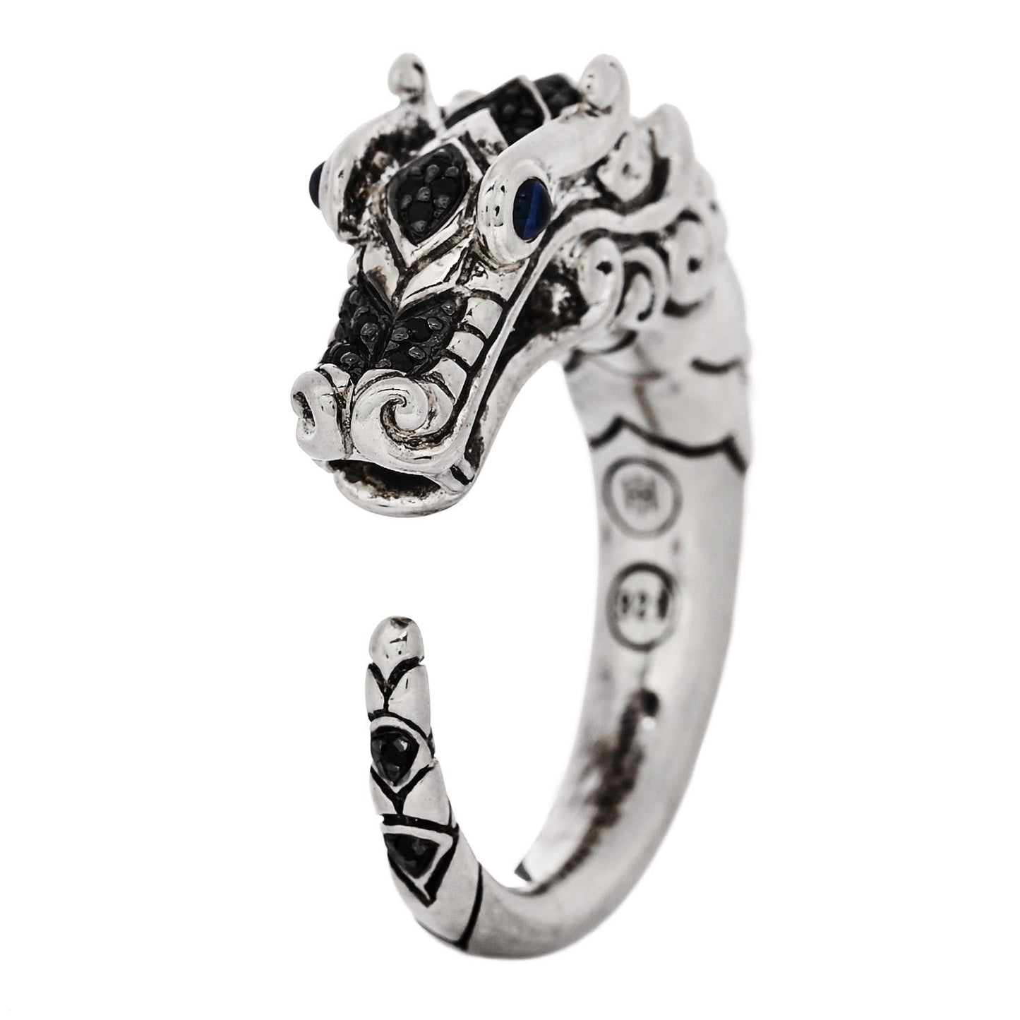 Sterling Silver Black Sapphire Blue Spinel Naga Dragon Head Ring 54 7