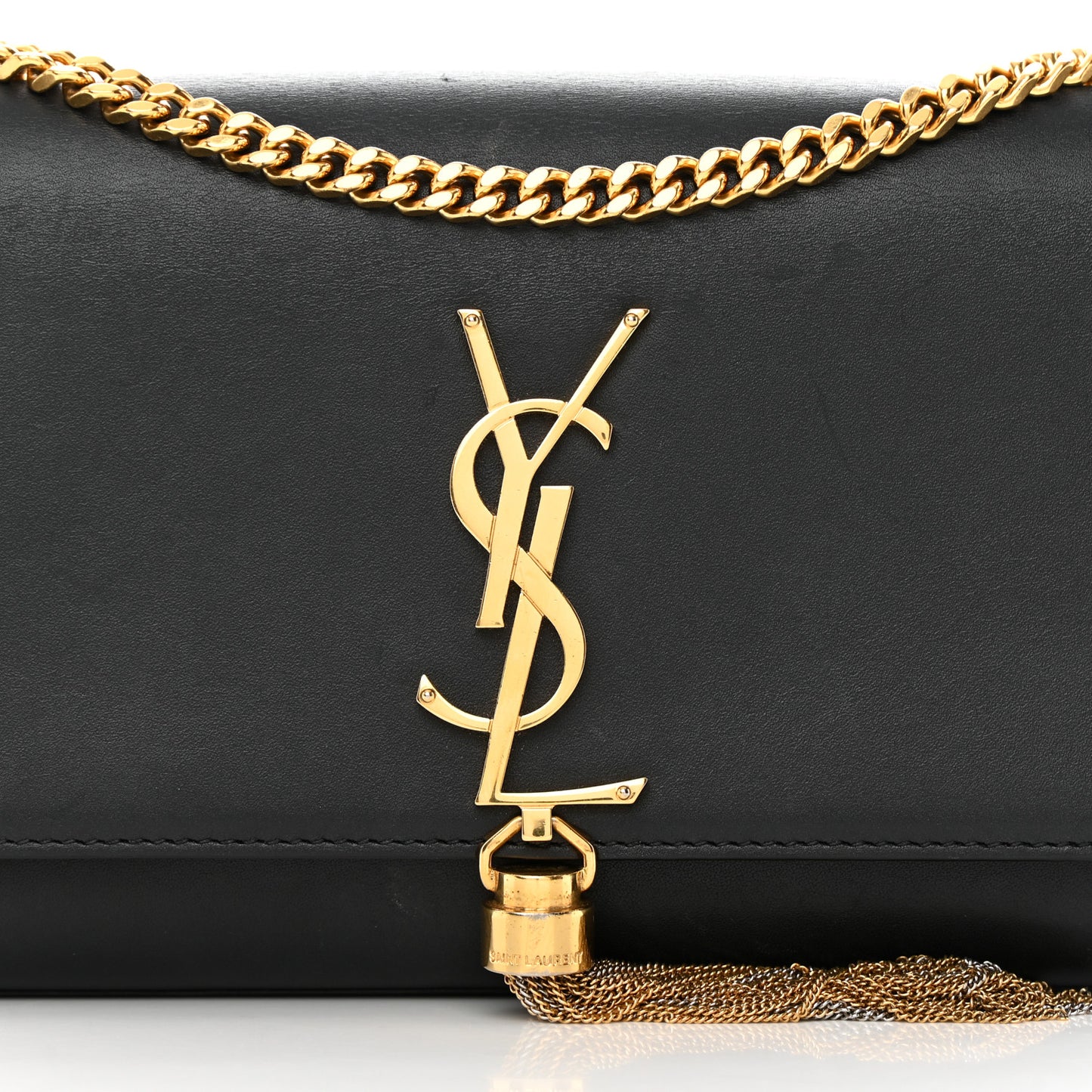 Calfskin Small Classic Monogram Kate Tassel Satchel Black