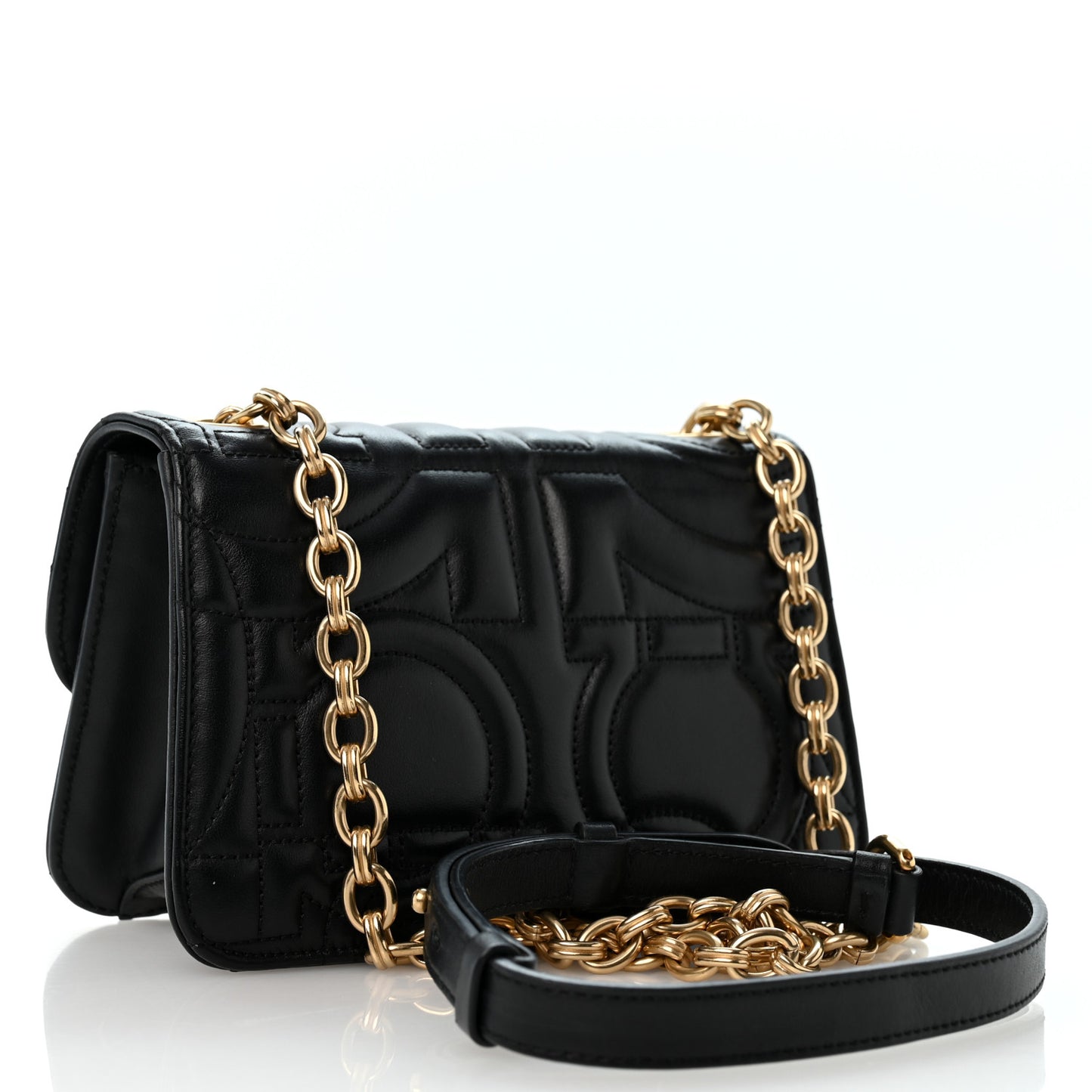Calfskin Quilted Gancini Flap Bag Black