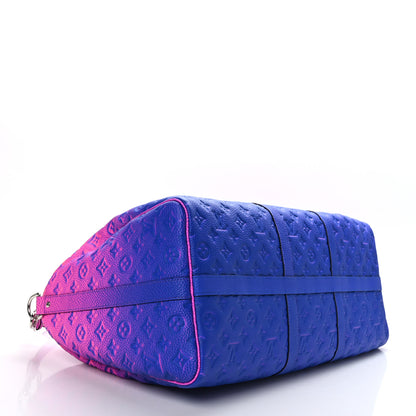 Louis Vuitton Taurillon Illusion Keepall Bandouliere 50 Bleu Rose 4 of 10