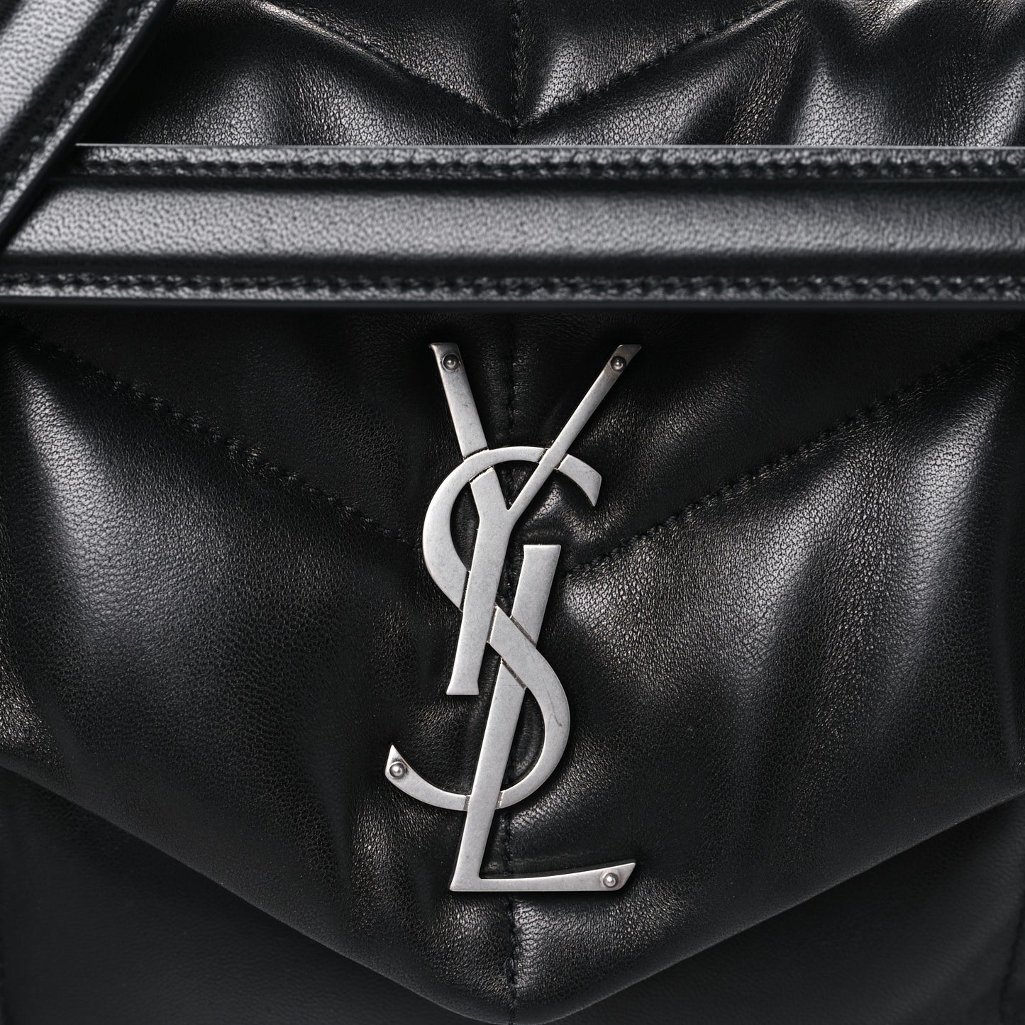 Lambskin Quilted Small Loulou Puffer Monogram Chain Satchel Black
