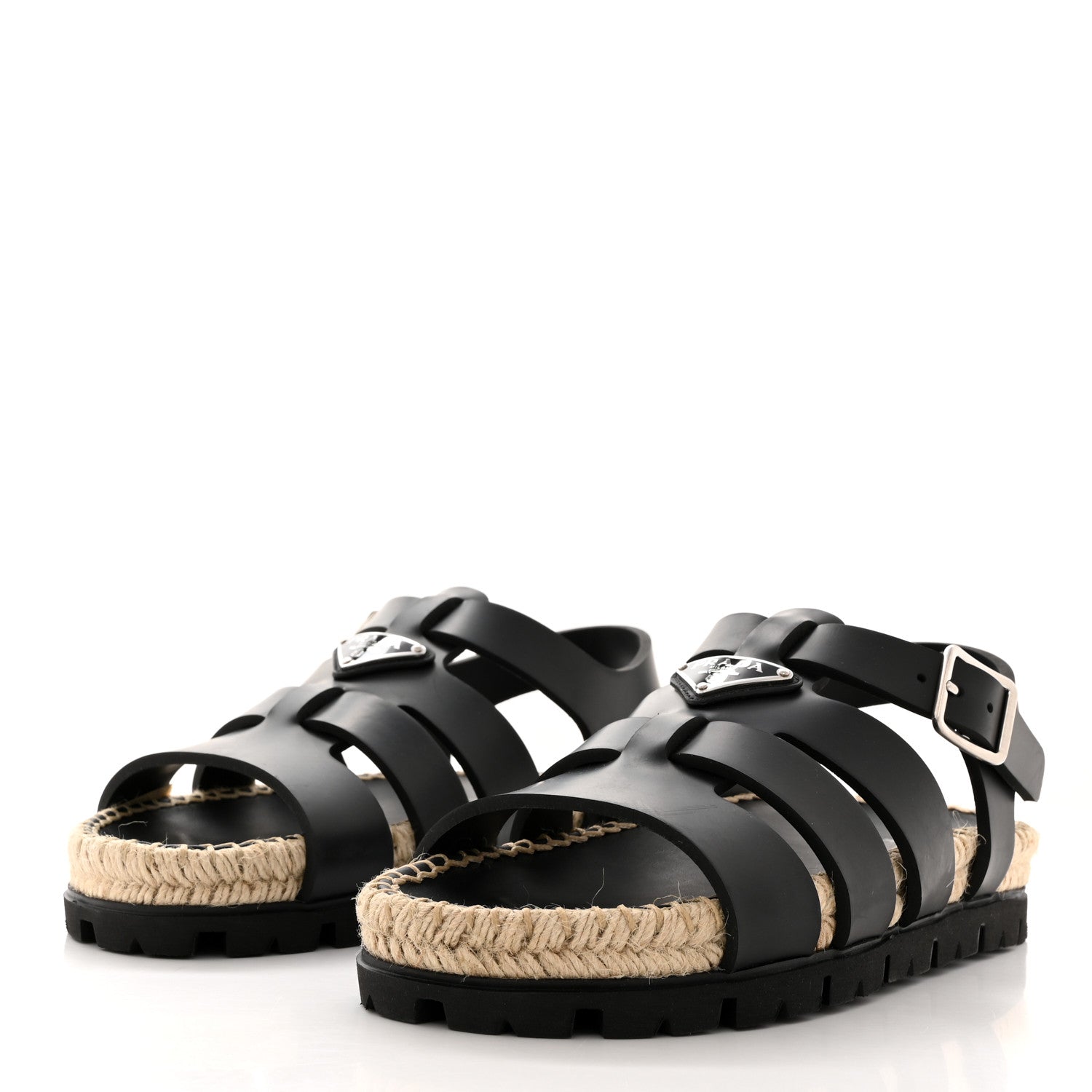 Prada Vitello Soft Rope Metal Triangle Cage Sandals 38 Black 3 of 10