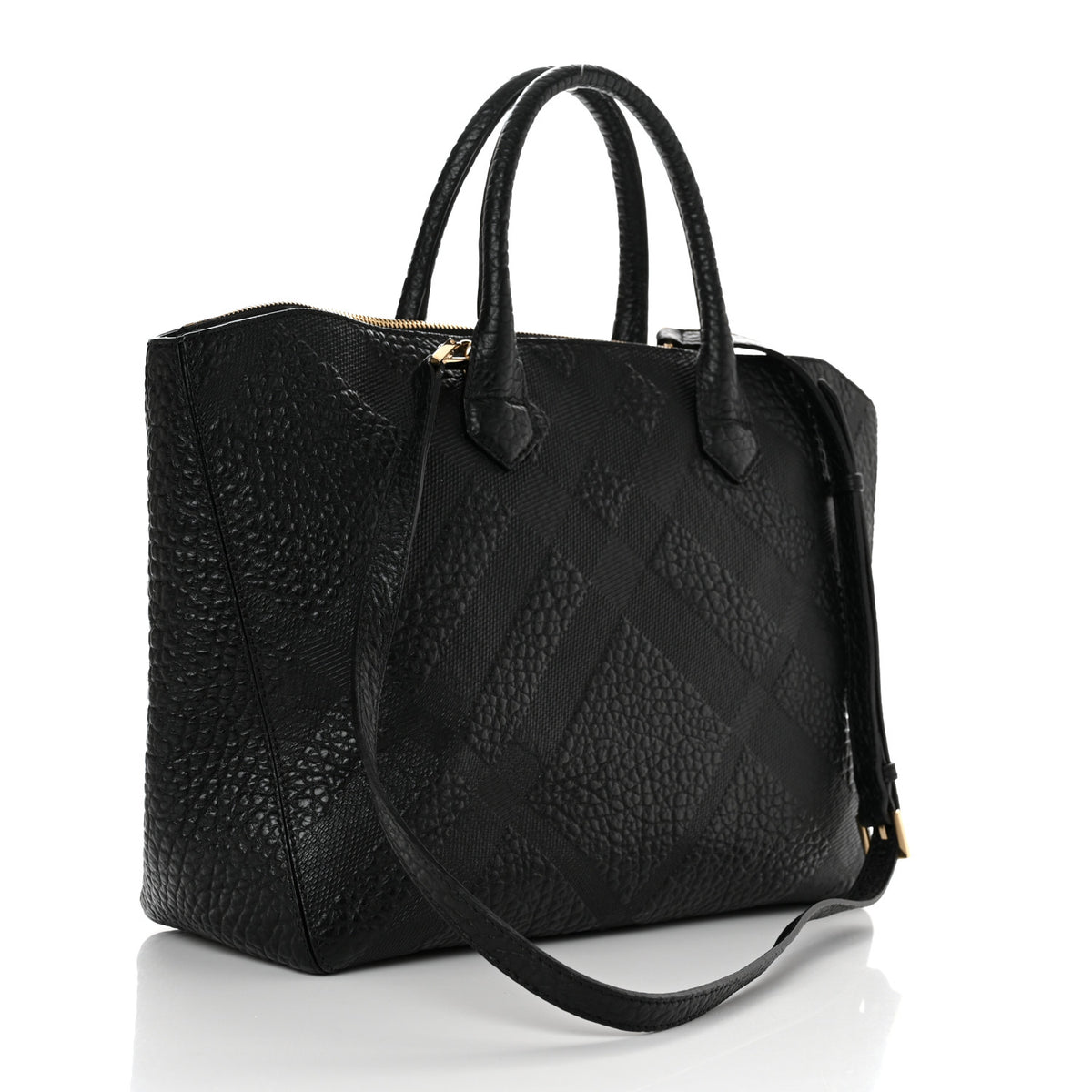Burberry Heritage Grain Check Embossed Medium Dewsbury Tote Black 3 of 12
