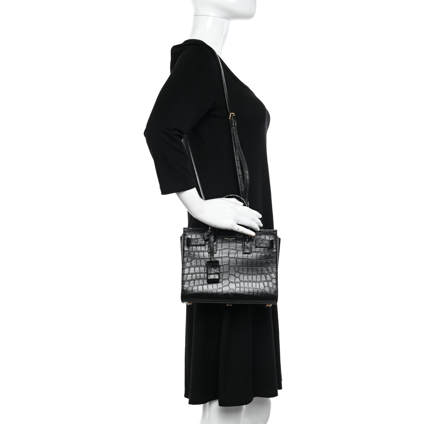 Calfskin Crocodile Embossed Nano Sac De Jour Black