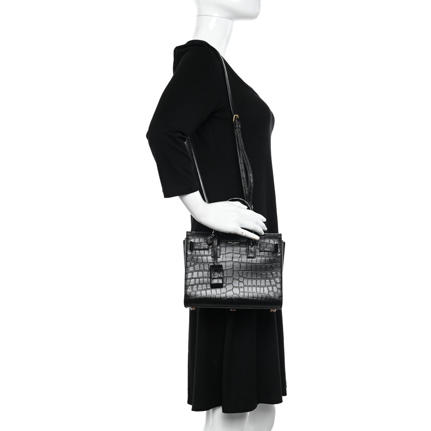 Saint Laurent Calfskin Crocodile Embossed Nano Sac De Jour Black 2 of 10
