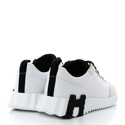 Hermes Goatskin Suede Bouncing Sneakers 37.5 White Black 4 of 10