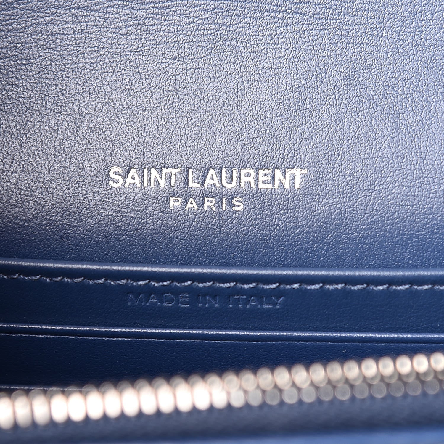 Saint Laurent Calfskin Crocodile Embossed Monogram Sunset Chain Wallet Denim 8 of 13