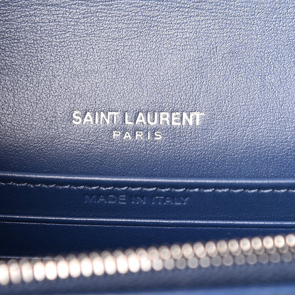 Saint Laurent Calfskin Crocodile Embossed Monogram Sunset Chain Wallet Denim 8 of 13