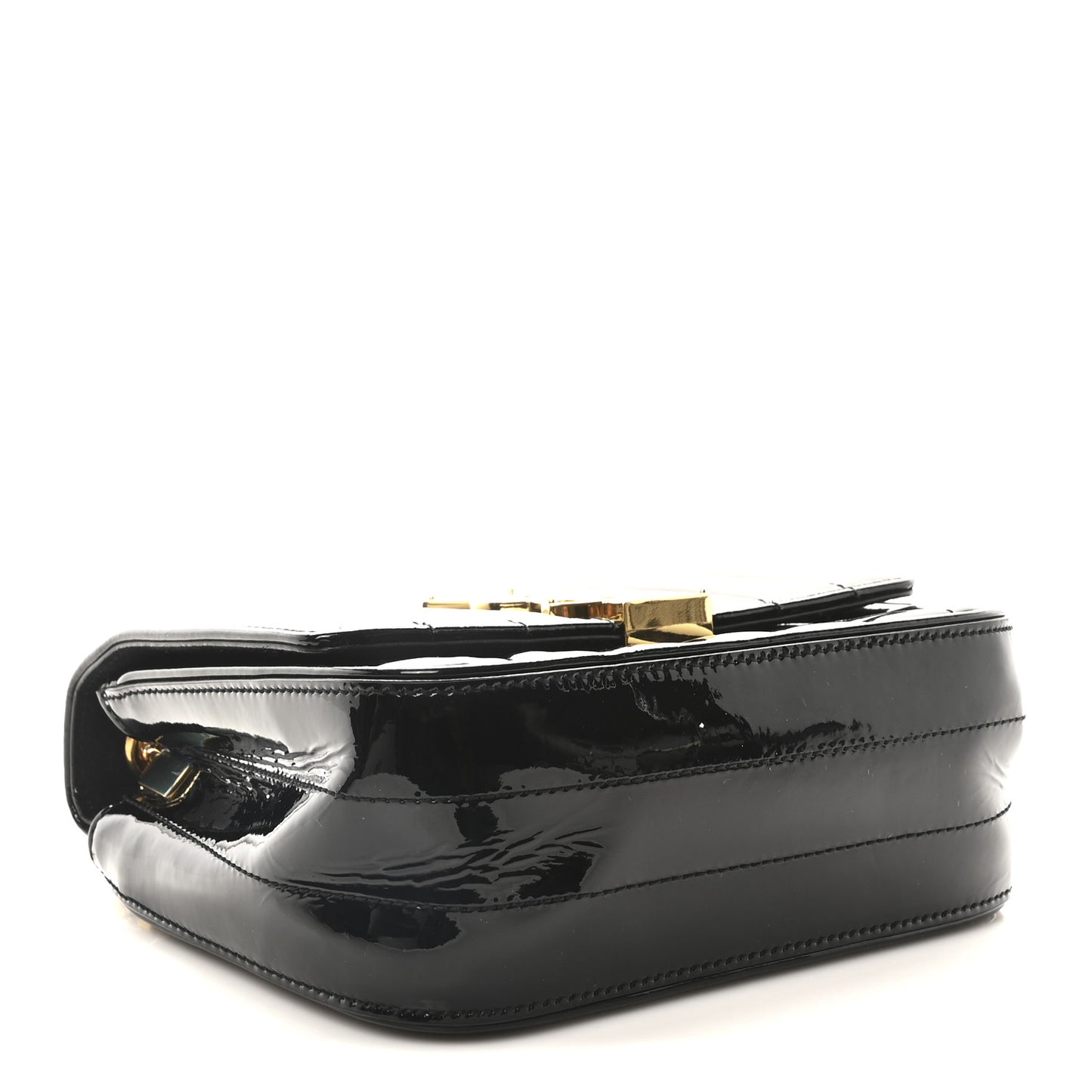 Patent Calfskin Matelasse Monogram Small Vicky Chain Bag Black