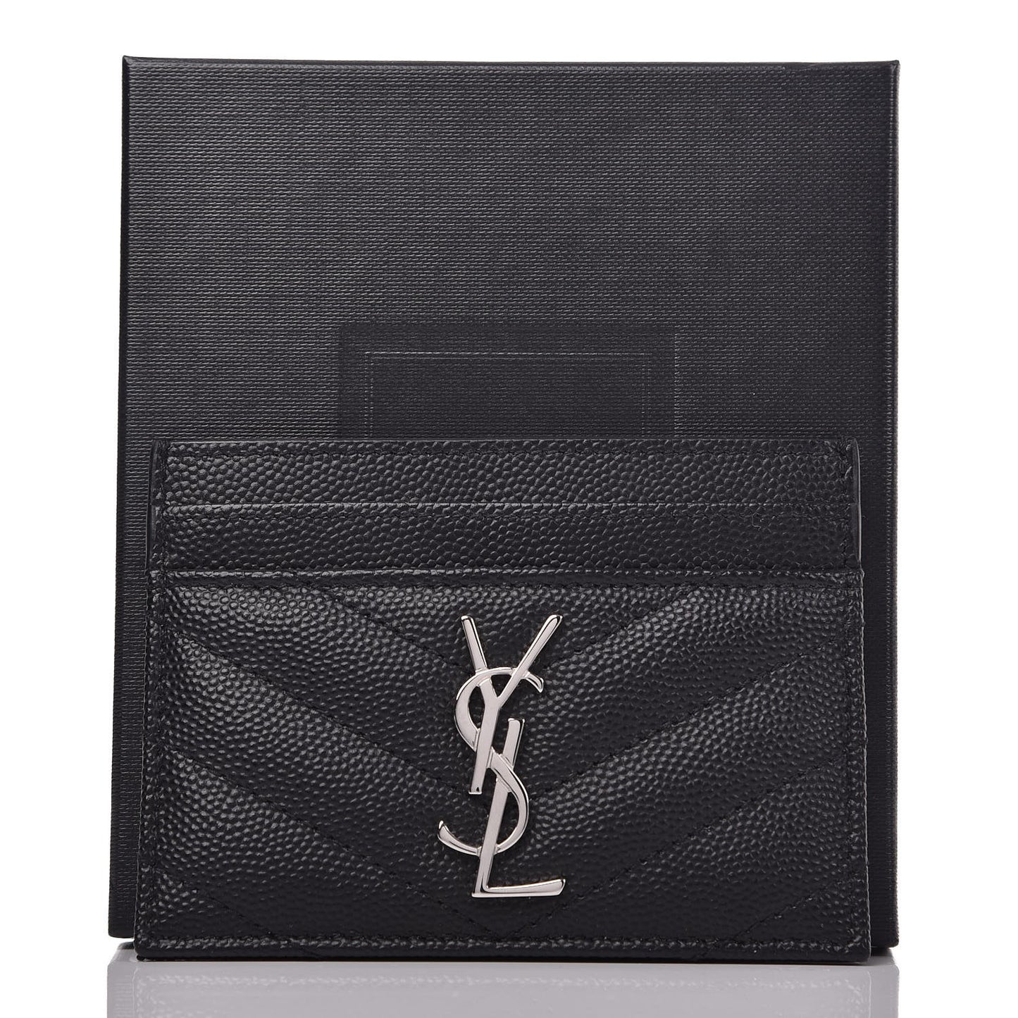 Grain De Poudre Matelasse Chevron Monogram Credit Card Case Black