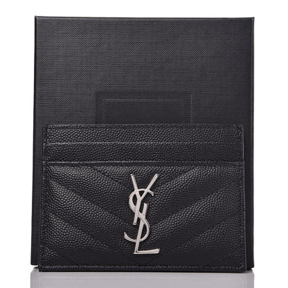 Saint Laurent Grain De Poudre Matelasse Chevron Monogram Credit Card Case Black 8 of 8