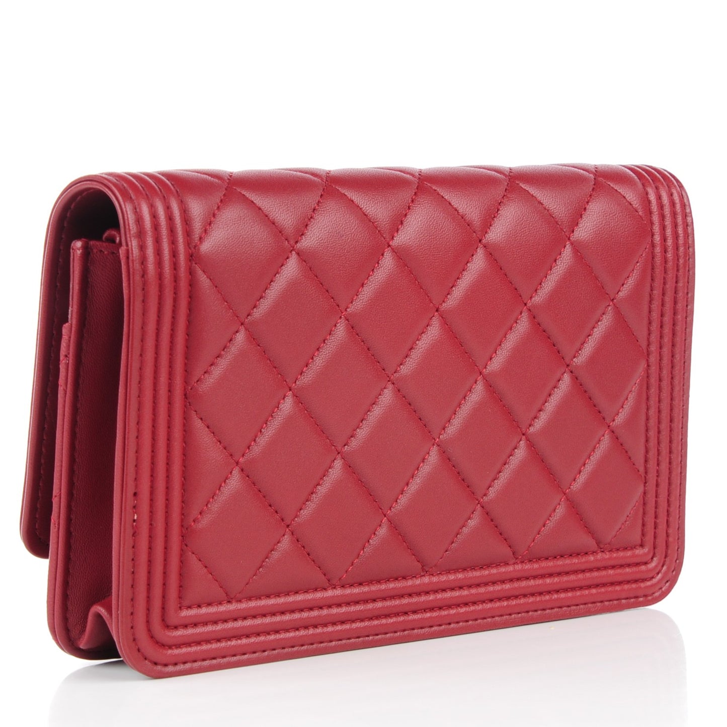 Lambskin Quilted Boy Wallet On Chain WOC Dark Red