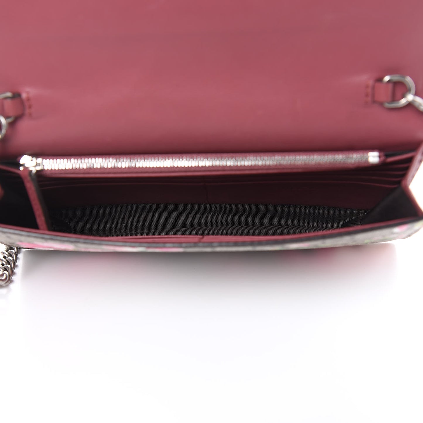 GG Supreme Monogram Blooms Chain Wallet Beige Multicolor Dry Rose