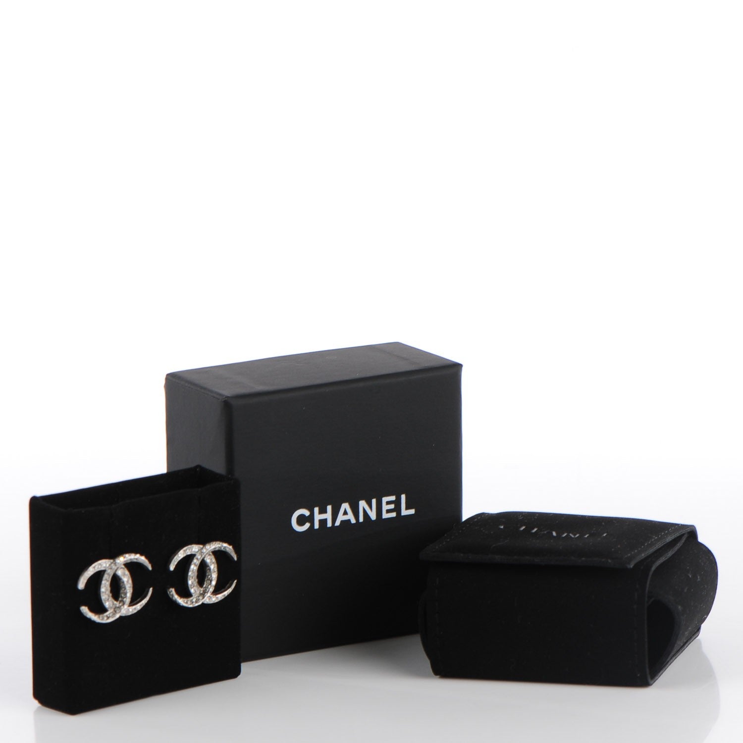 Chanel Crystal CC Moon Earrings Silver 5 of 5